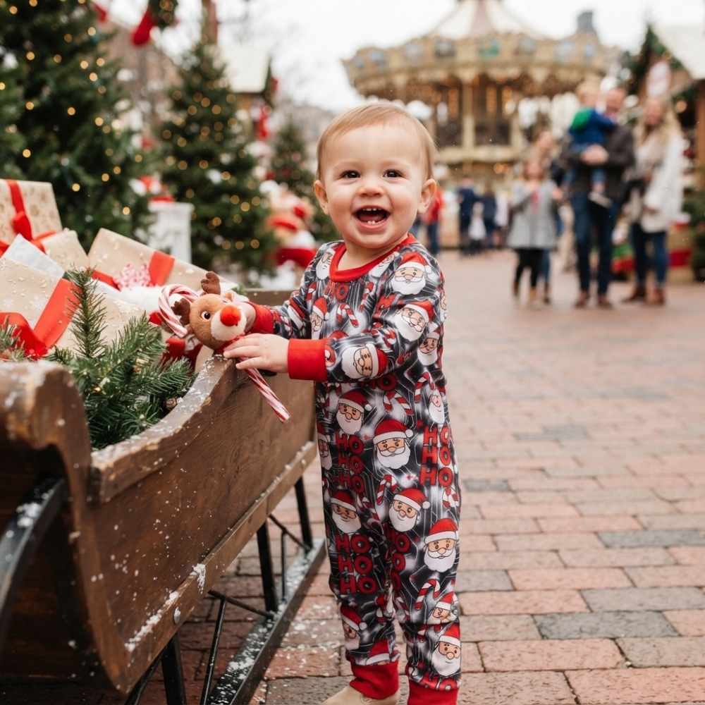 LR3162 red Christmas santa hoho print Long-Sleeved zipper romper