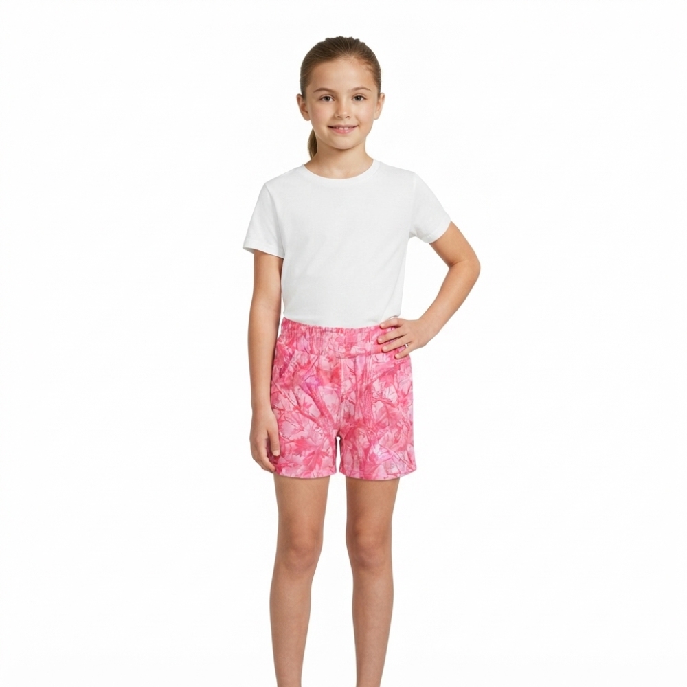 SS0993 Pink leaves branch  girl shorts