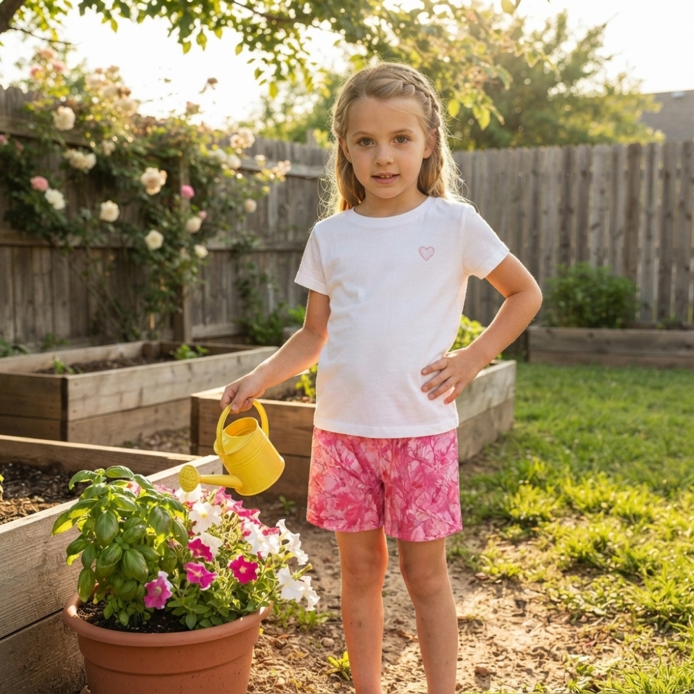 SS0993 Pink leaves branch  girl shorts