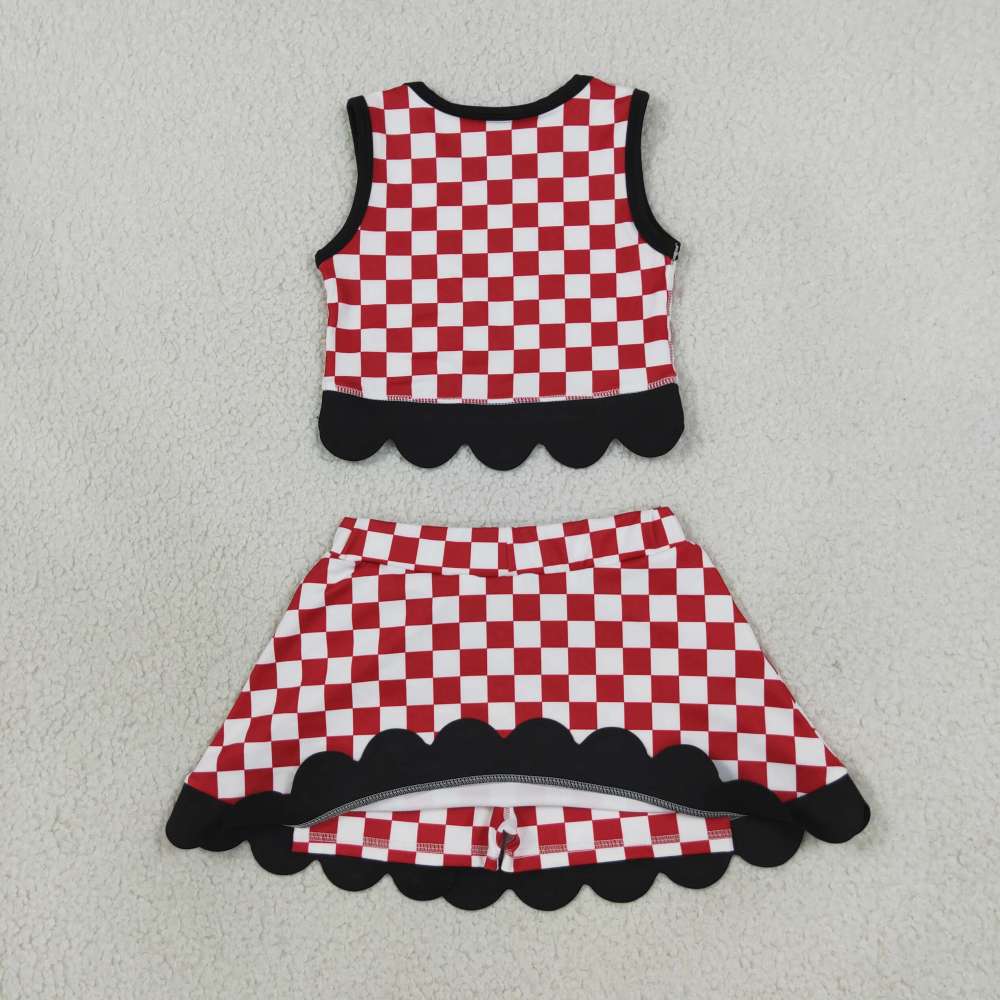 GSD4287 Red plaid G print active girl yoga skirt dress