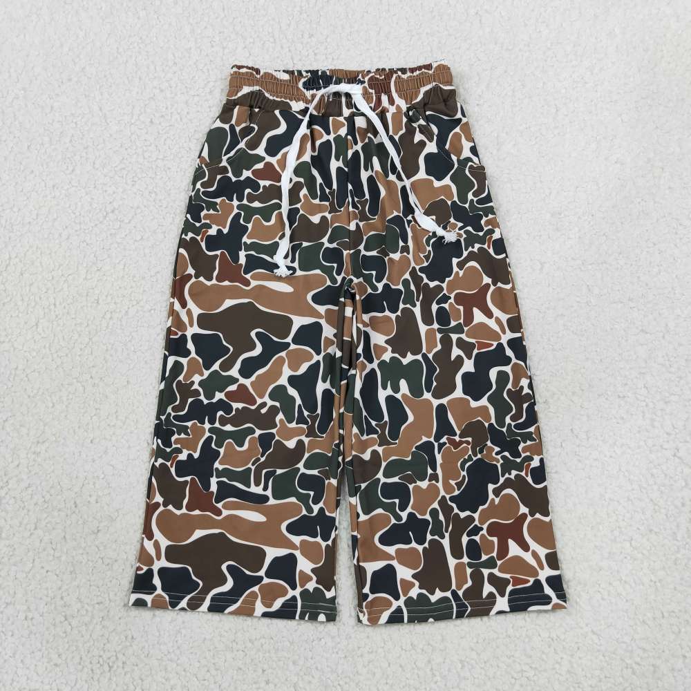 P1104 girl Brown camo print long pants