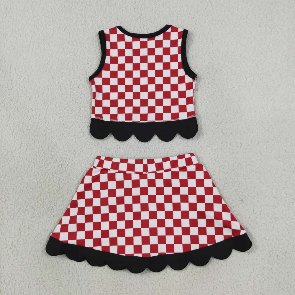 GSD4287 Red plaid G print active girl yoga skirt dress