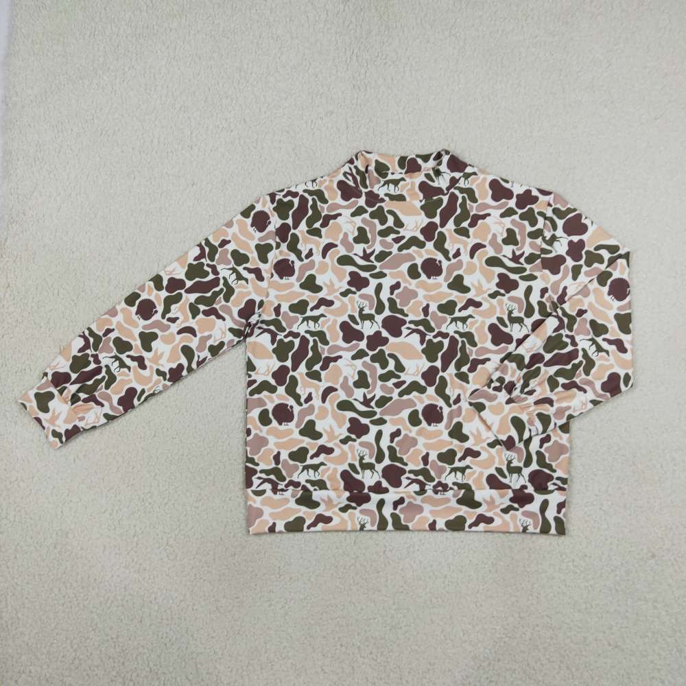 GT1818 Adult Women deer camo print long sleeve mock up yoga  pullover