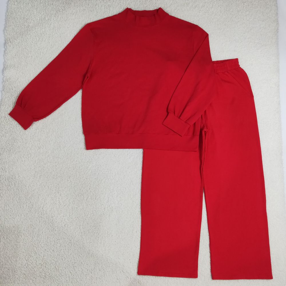 GLP3417 ADULT WOMEN Red solid  print long sleeve mockup outfits