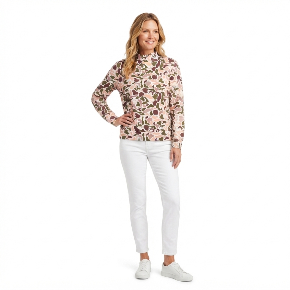 GT1818 Adult Women deer camo print long sleeve mock up yoga  pullover
