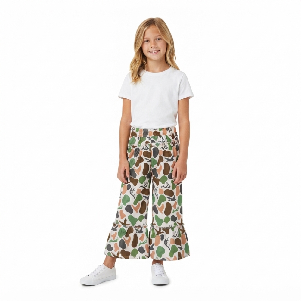 P1065 girl Deer camo print long pants