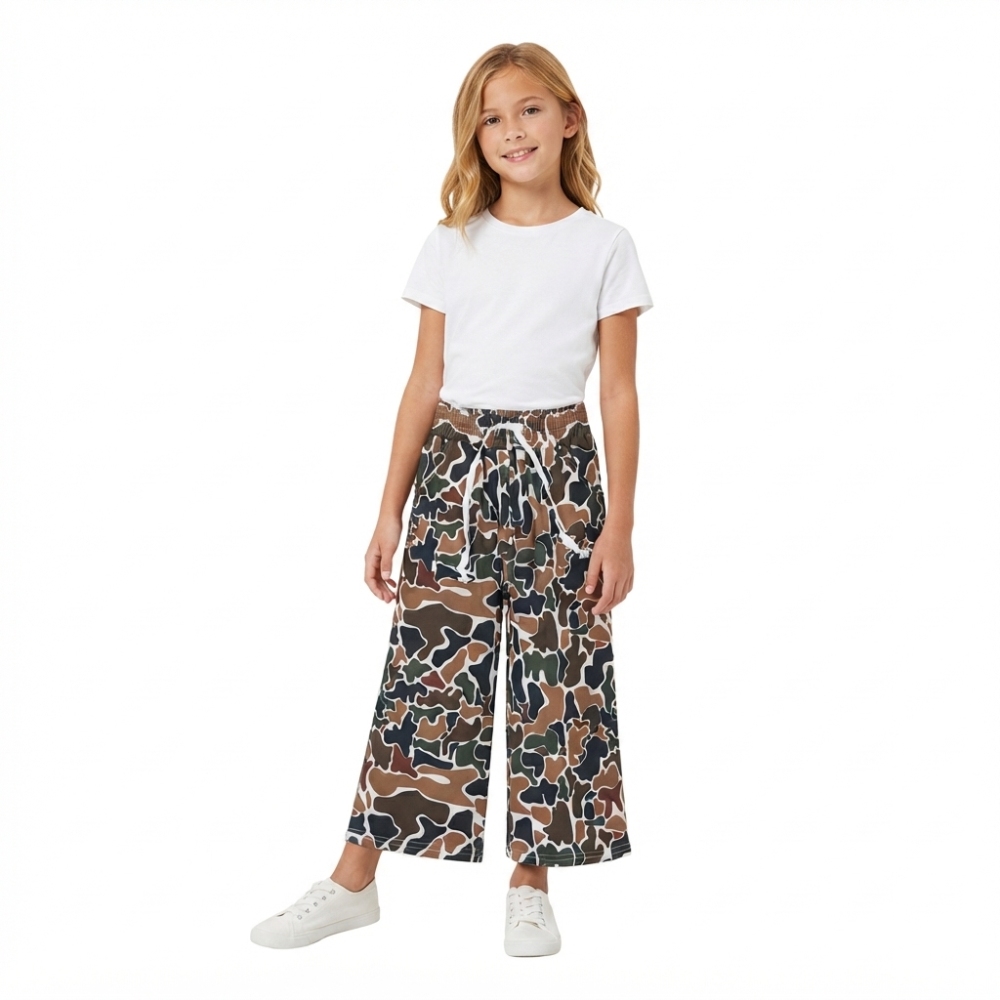 P1104 girl Brown camo print long pants