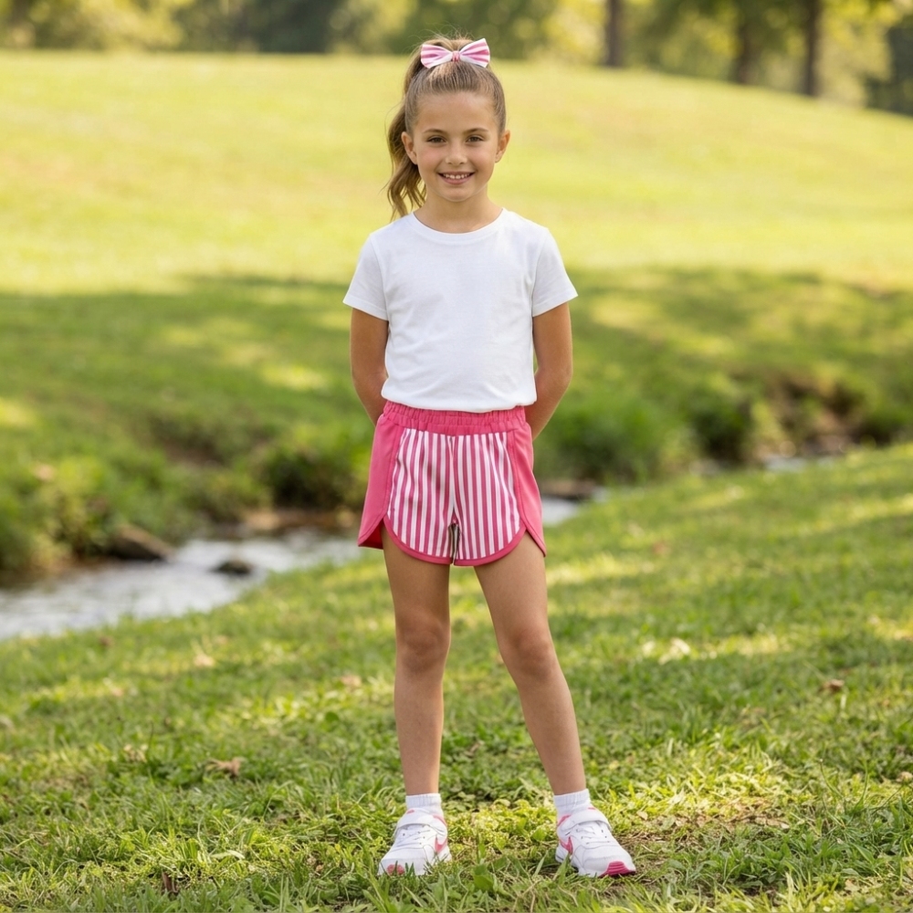 SS0949  Pink Stripe girl yoga shorts