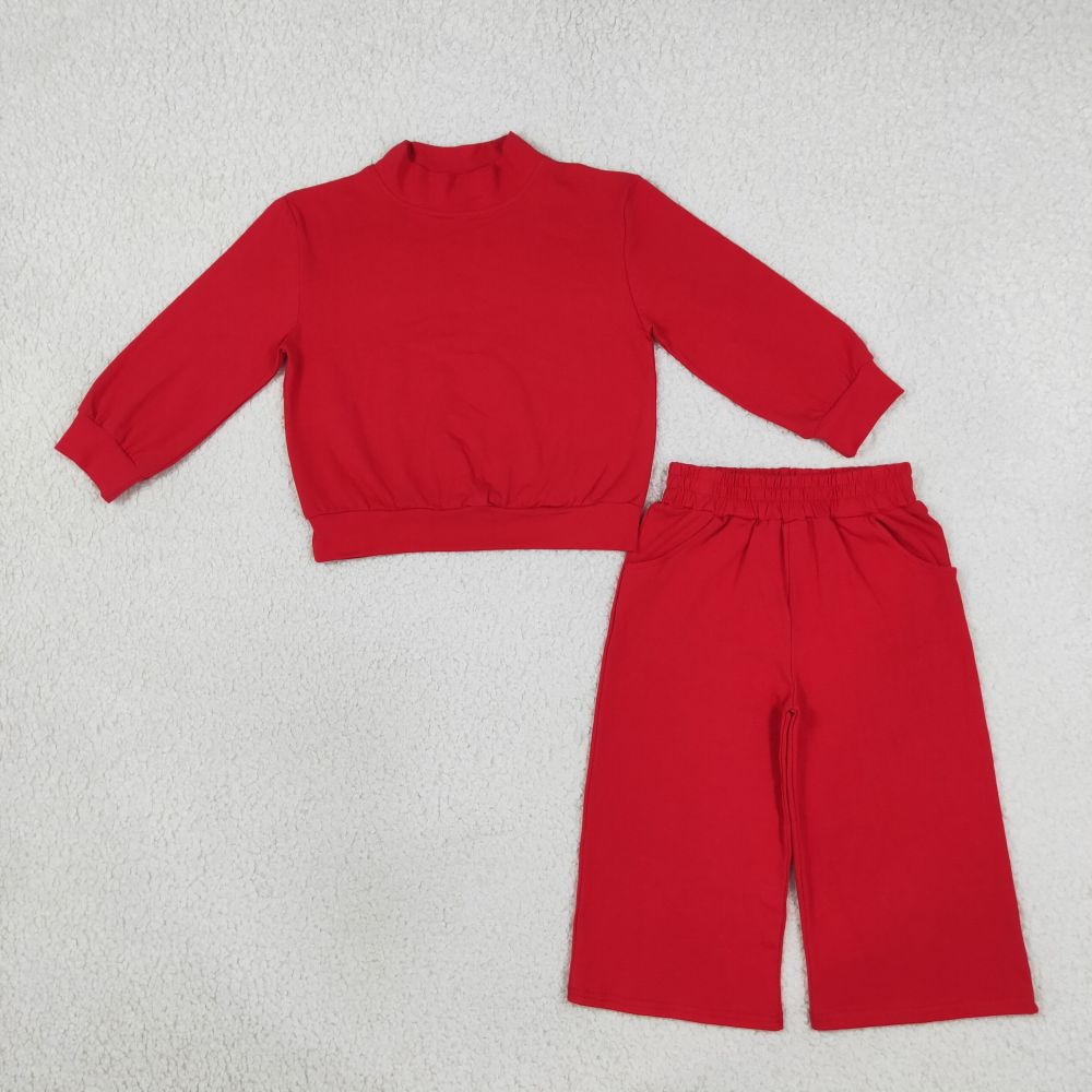 GLP3412 RED solid  Print cotton long sleeve girl outfits
