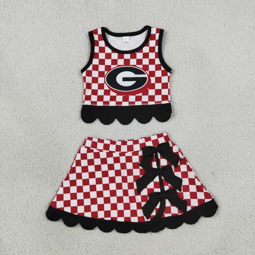 GSD4287 Red plaid G print active girl yoga skirt dress