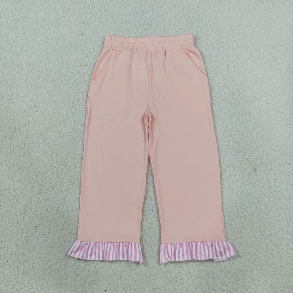 P1151 girl Pink solid print long stripe pants