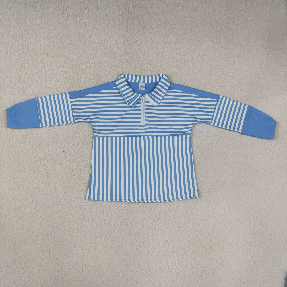 RTS GT1716 Blue stripe print long sleeve girl zipper pullover