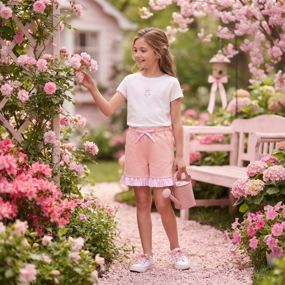 SS0996  Pink Stripe Bows girl shorts