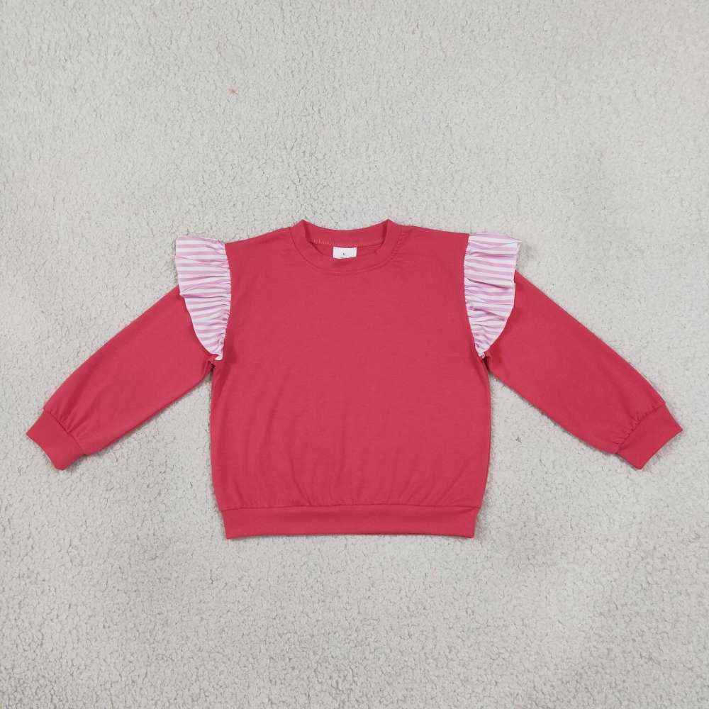 GT1848 Baby Girls Watermelon Red Stripe Long Flutter Sleeve T-shirts Top
