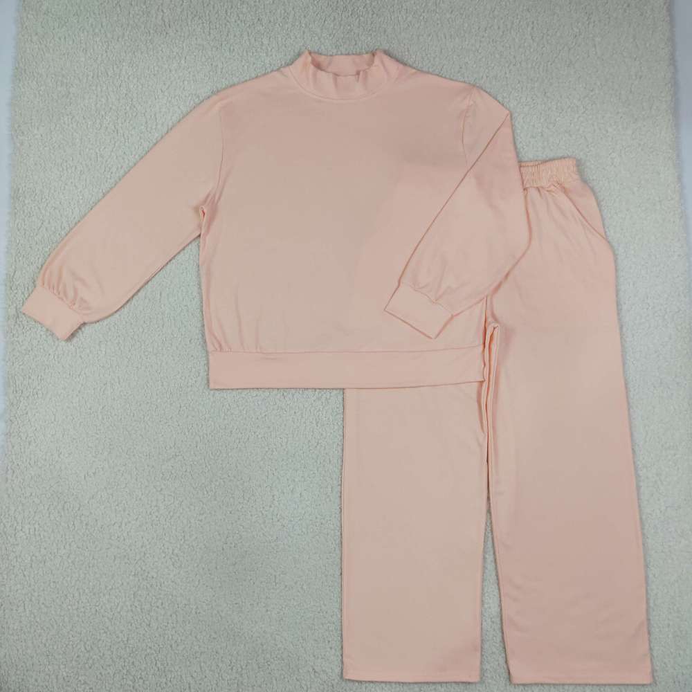 GLP3415 Adult Women Peach Choker Top Pockets Flare Pants Fall Pajamas Clothes Sets