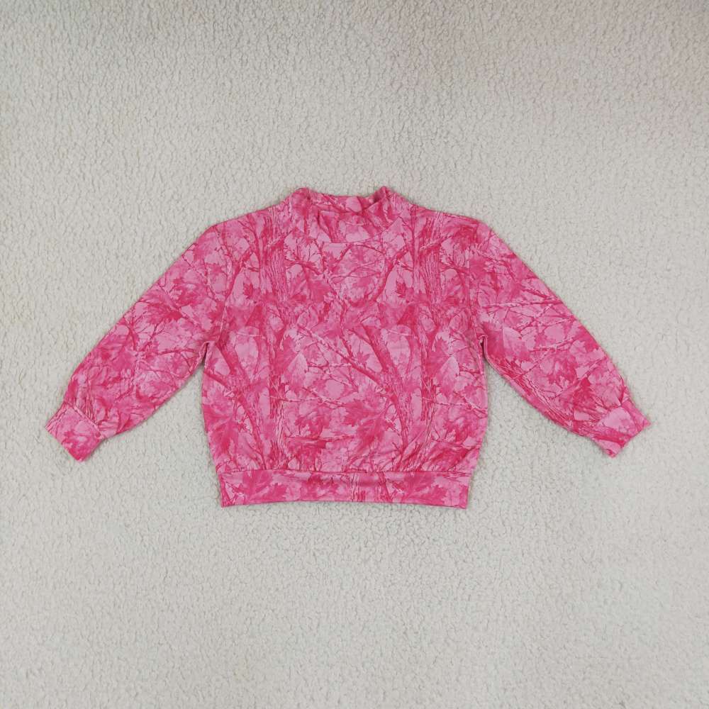 GT1823 Baby Girls Pink Leaves Camo Long Sleeve T-shirts Top