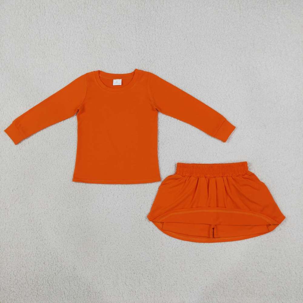 GLD1696 orange  solid  Print long sleeve girl skirt outfits