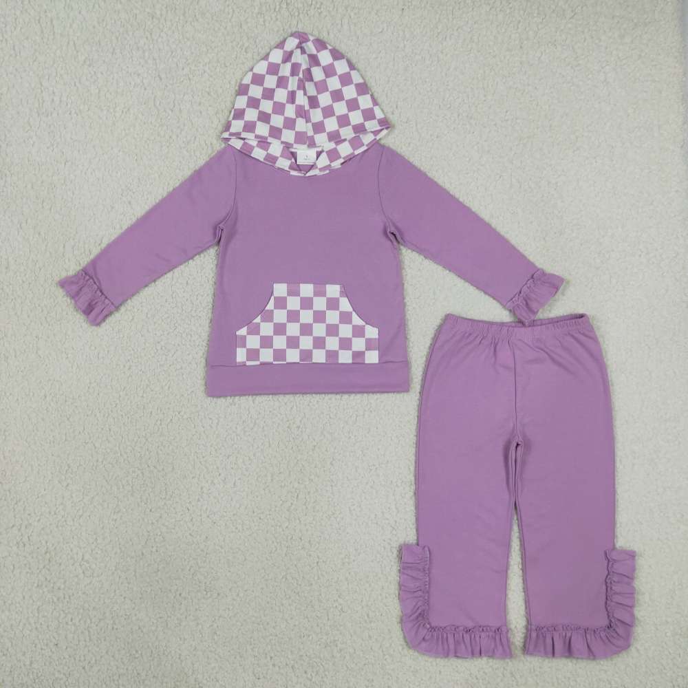 GLP3710 Purple solid Print long sleeve plaid hoodie  girl outfits