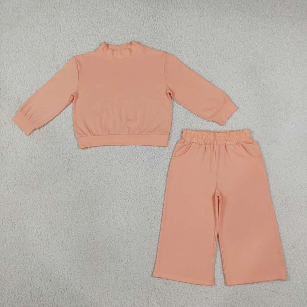 GLP34171 Baby Girls Light Orange Top Pockets Flare Pant Fall Pajamas Clothes Sets