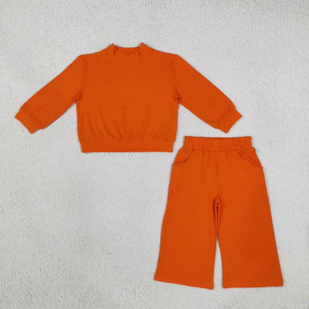 GLP3414 Baby Girls Orange Top Pockets Flare Pant Fall Pajamas Clothes Sets