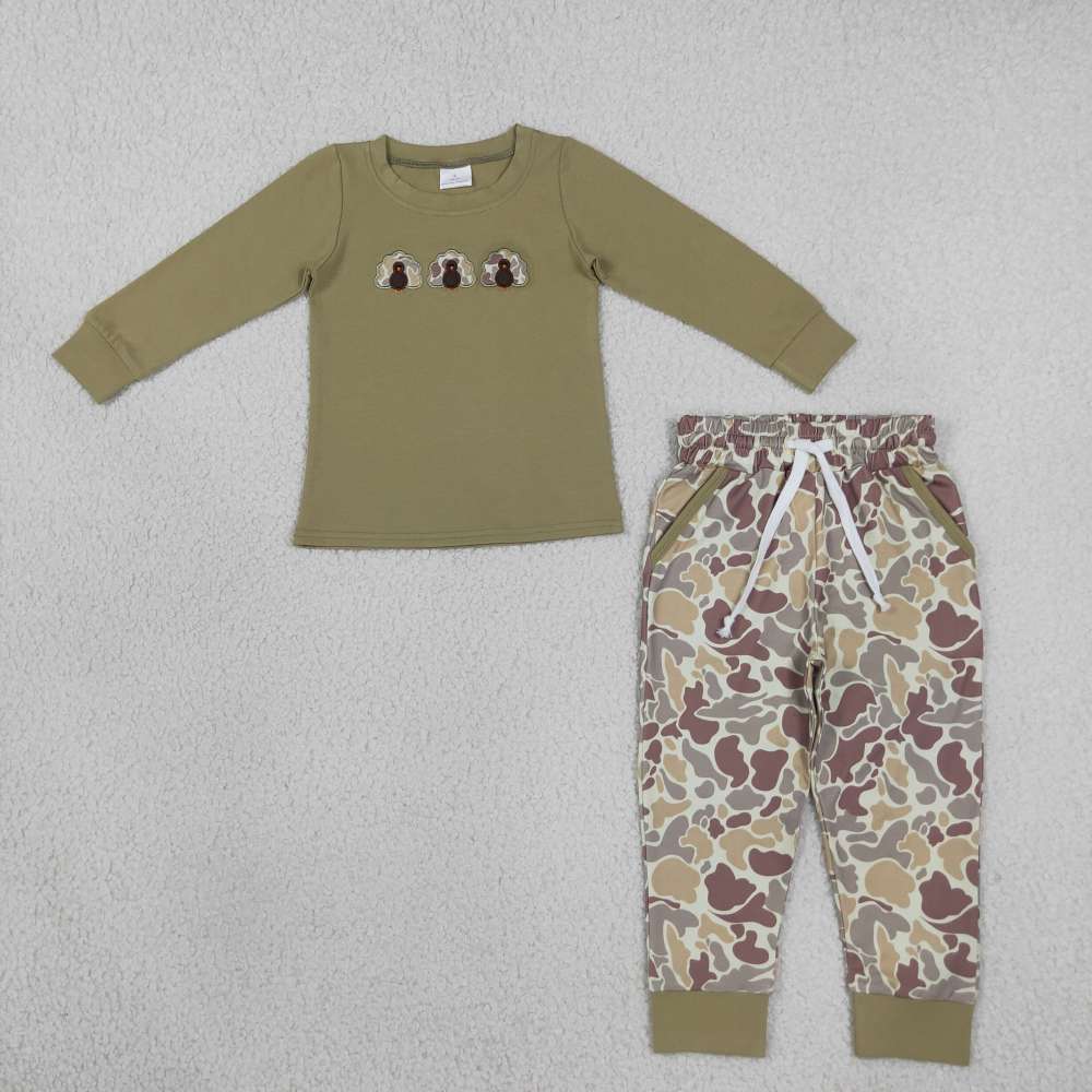 BLP1474  RTS CAMO thanksgiving turkey embroidery long sleeve boy outfits