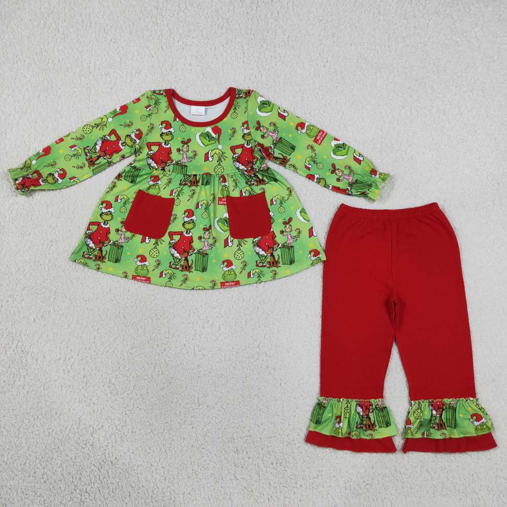 GLP3459 Baby Girls Christmas grinch candy Ruffle Pant Christmas Clothes Set
