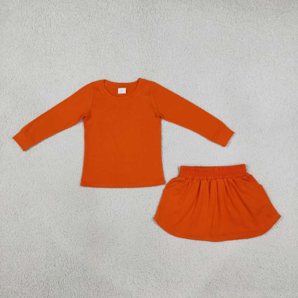 GLD1696 orange  solid  Print long sleeve girl skirt outfits