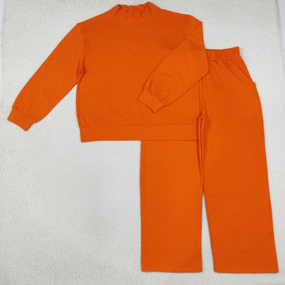 GLP3419 Adult Women orange Choker Top Pockets Pants Fall Pajamas Clothes Sets