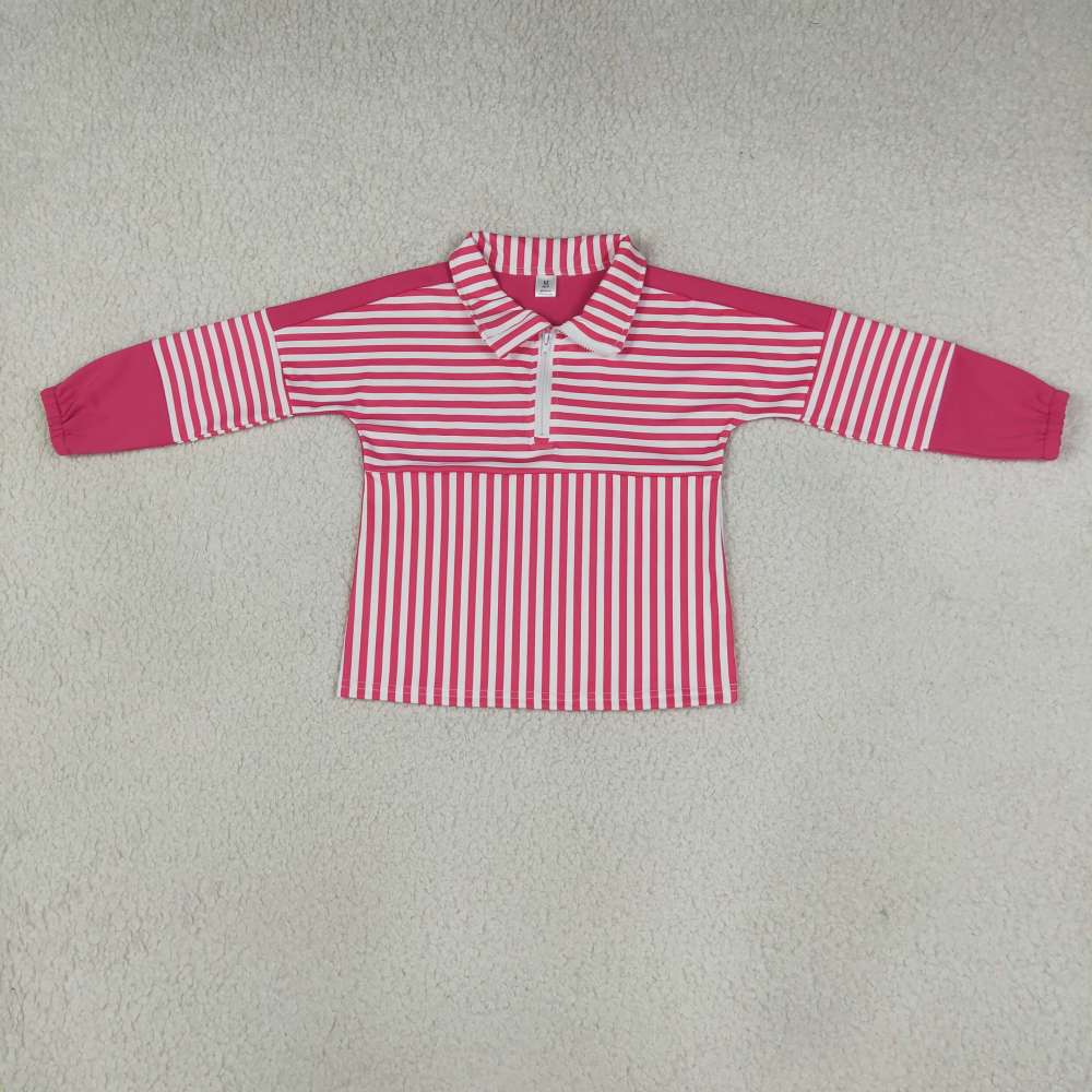RTS GT1715 hot pink stripe print long sleeve girl zipper YOGA pullover