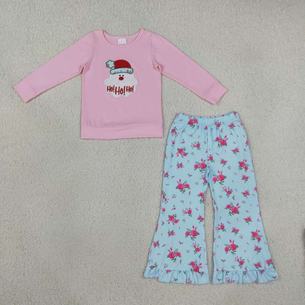 GLP3596 Baby Girls Pink Christmas santa hoho print Long Sleeve Top  Pant Fall Clothes Set