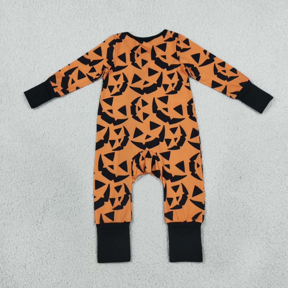 LR3243 orange halloween pumpkin print Long-Sleeved zipper romper