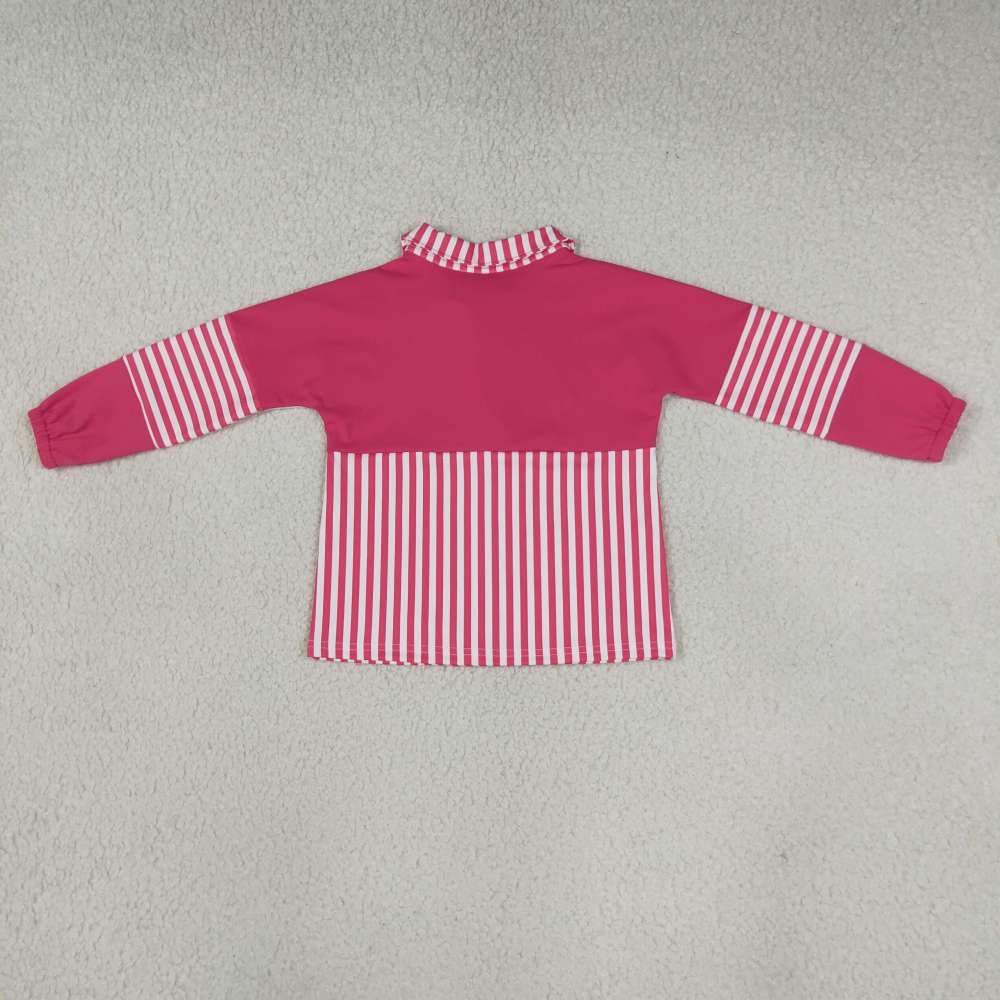 RTS GT1715 hot pink stripe print long sleeve girl zipper YOGA pullover