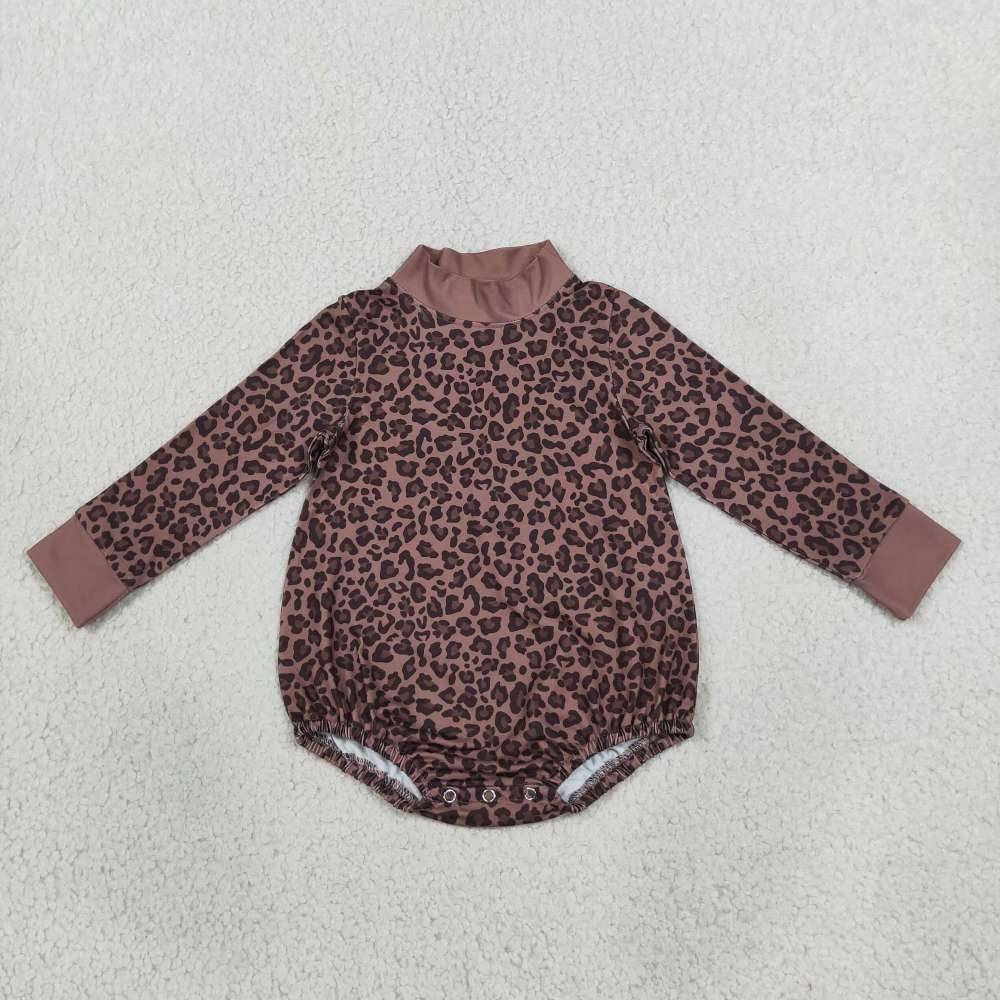 LR3264 Baby Boys Long Sleeve Brown Leopard Choker Rompers