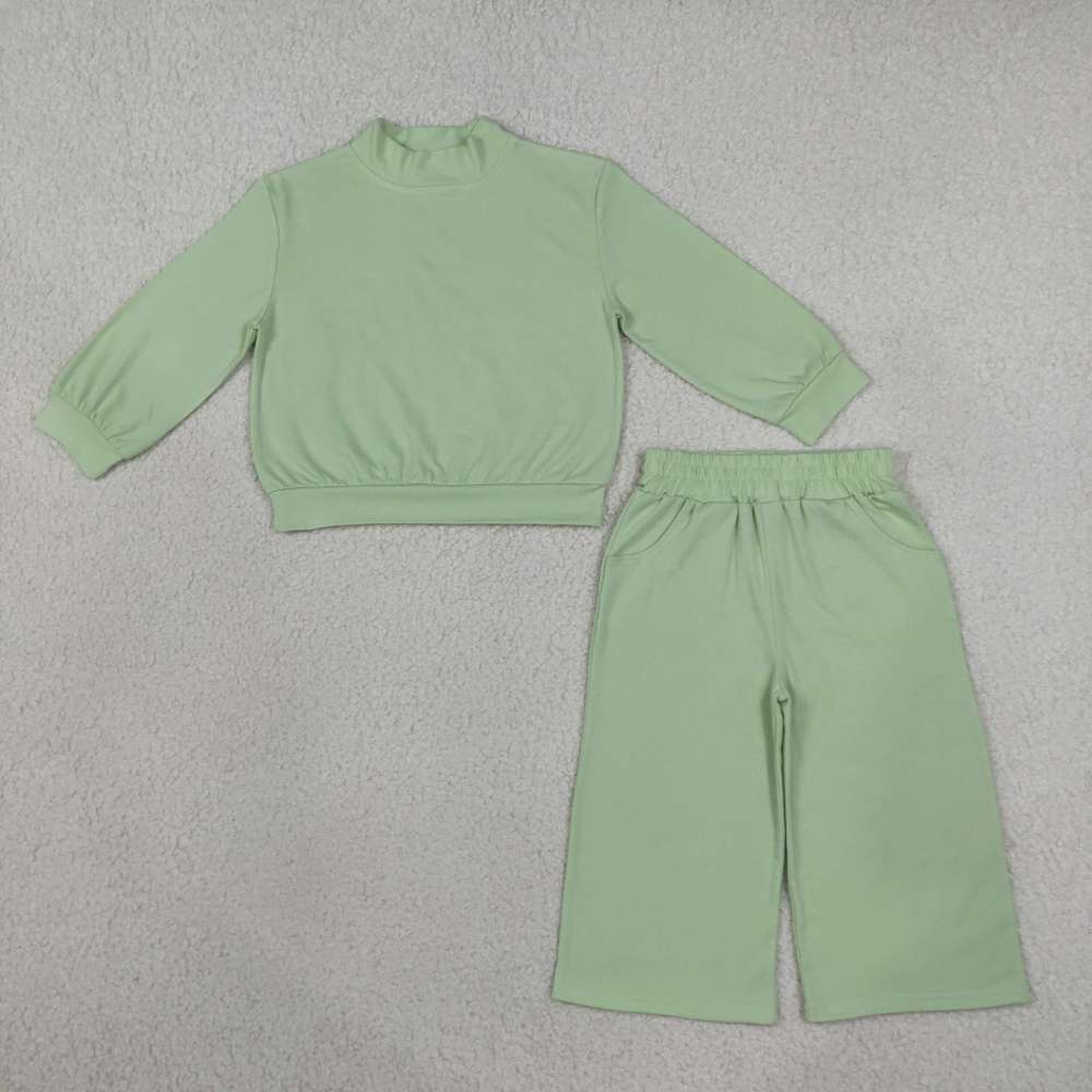 GLP3474 Baby Girls Light Green Top Pockets Flare Pant Fall Pajamas Clothes Sets