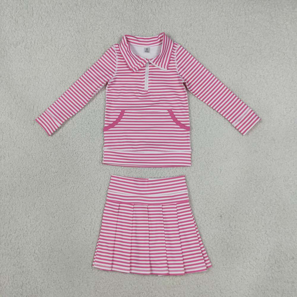 GLD1699 Pink stripe print active girl yoga skirt dress