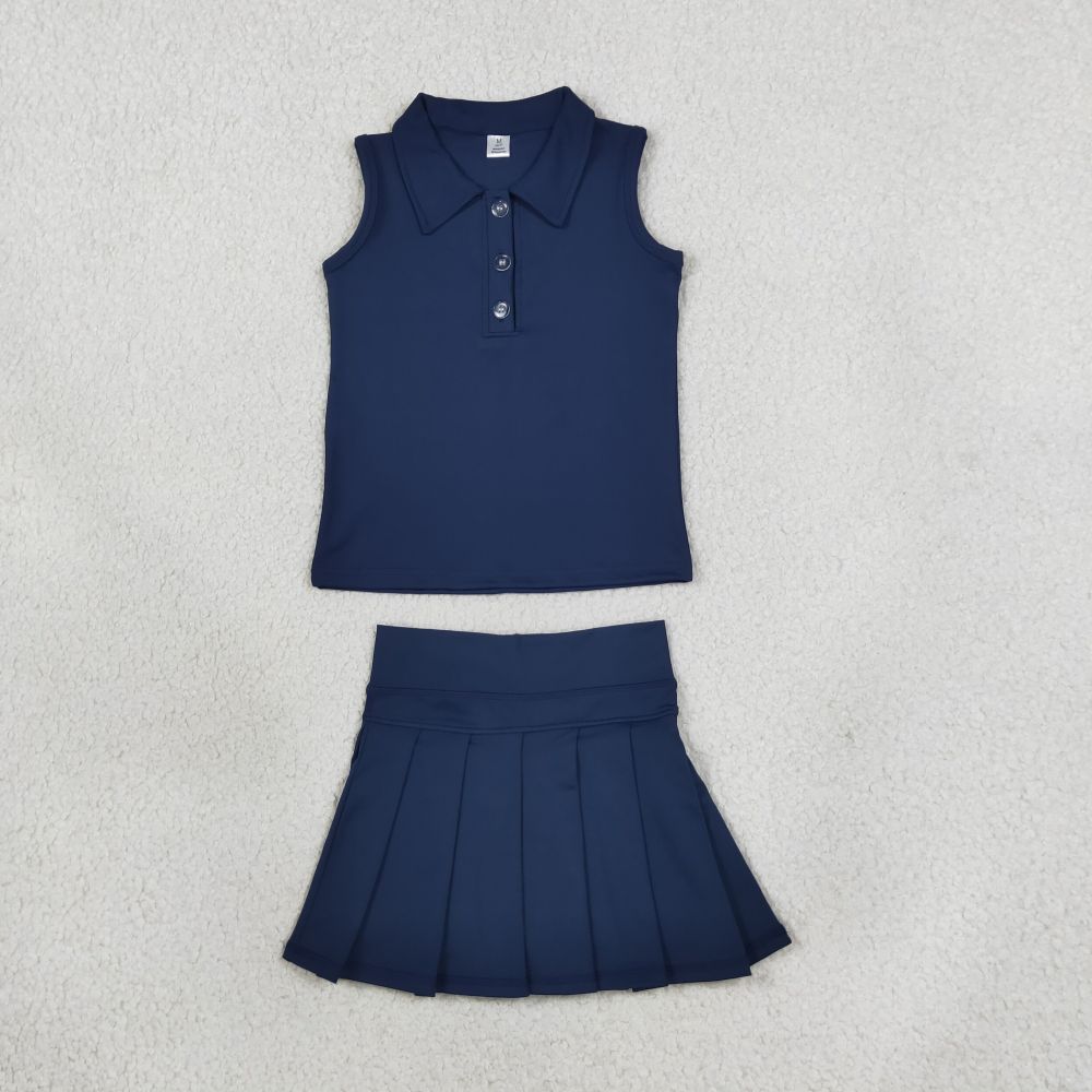 GSD2796 navy solid  print active girl yoga skirt dress