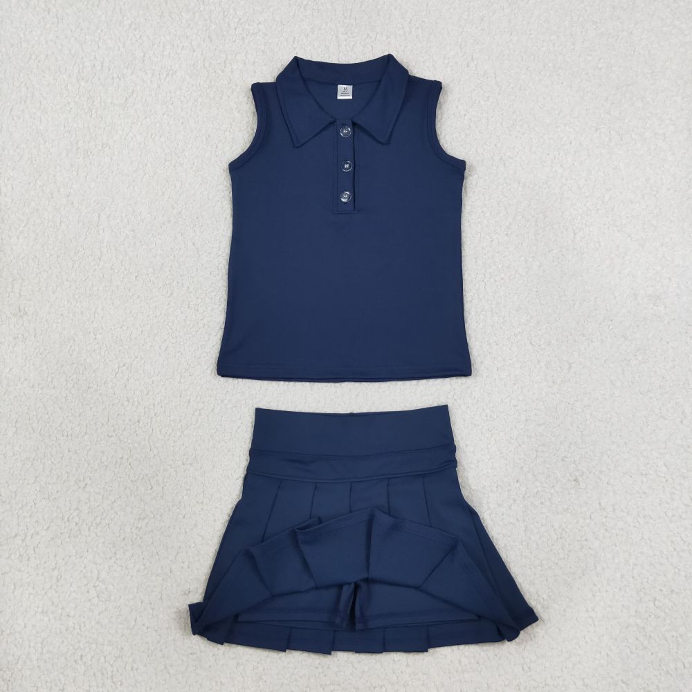 GSD2796 navy solid  print active girl yoga skirt dress
