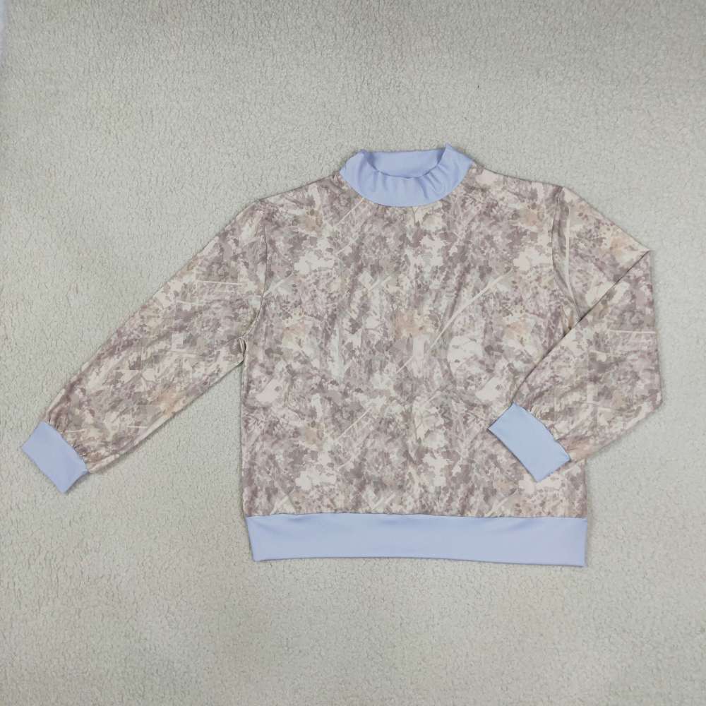 GT1882 Adult Women camo Branch print long sleeve mock up yoga pullover