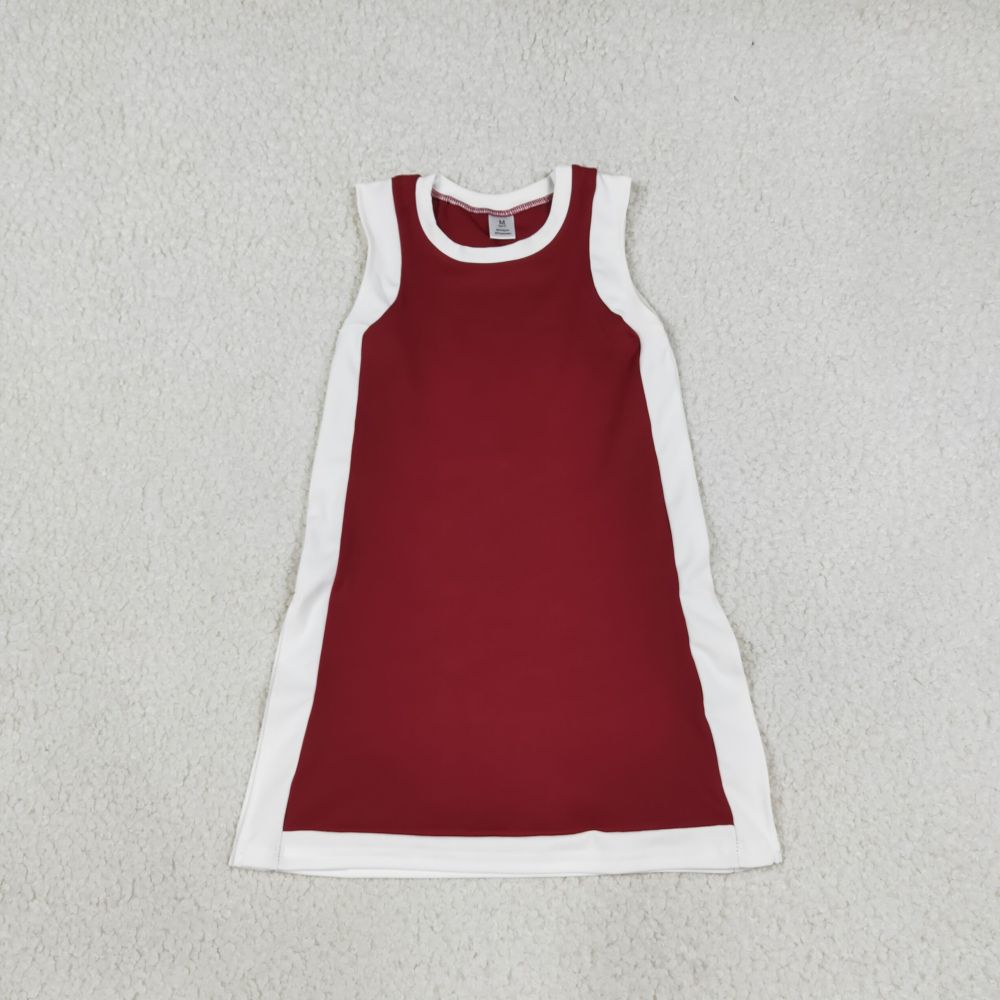 GSD4257 wine red solid print girl sleeveless yoga dress