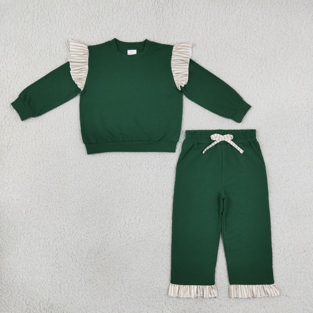 GLP3698  Baby Girls green Long Sleeve Top Ruffle Pant Fall Clothes Set