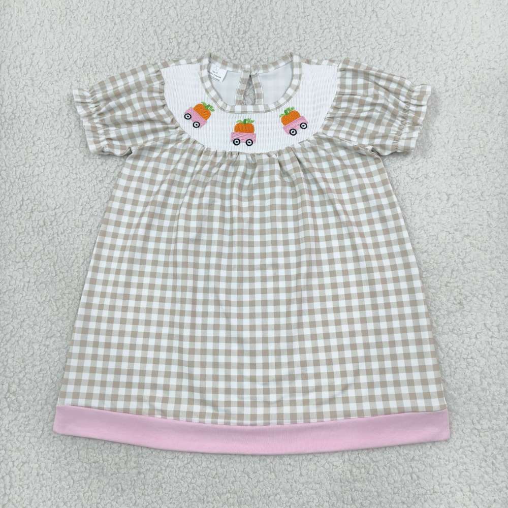 GSD4258 pumpkin  Smock plaid girl short sleeve dress