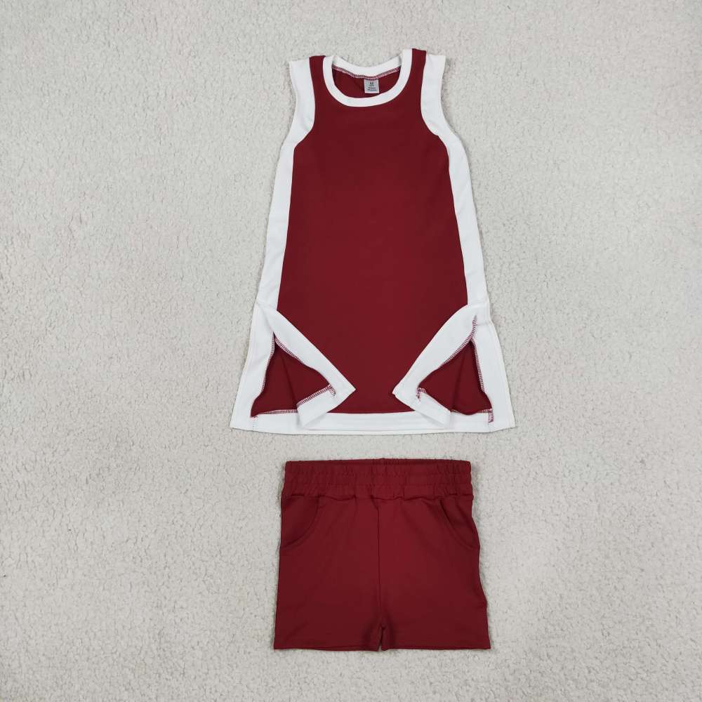 GSSO3848 Burdunry solid  Print sleeveless girl short yoga outfits