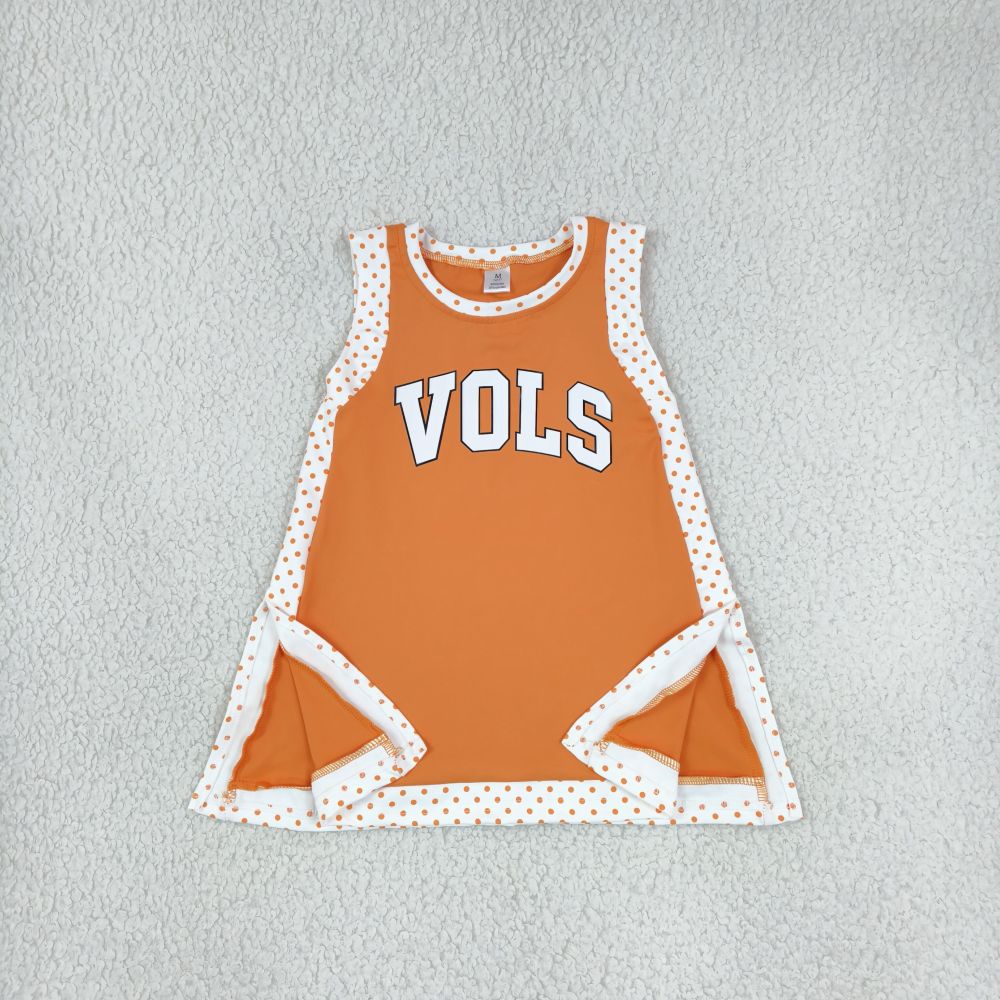 GSD4292 orange polka vols vinyl solid print girl sleeveless yoga dress