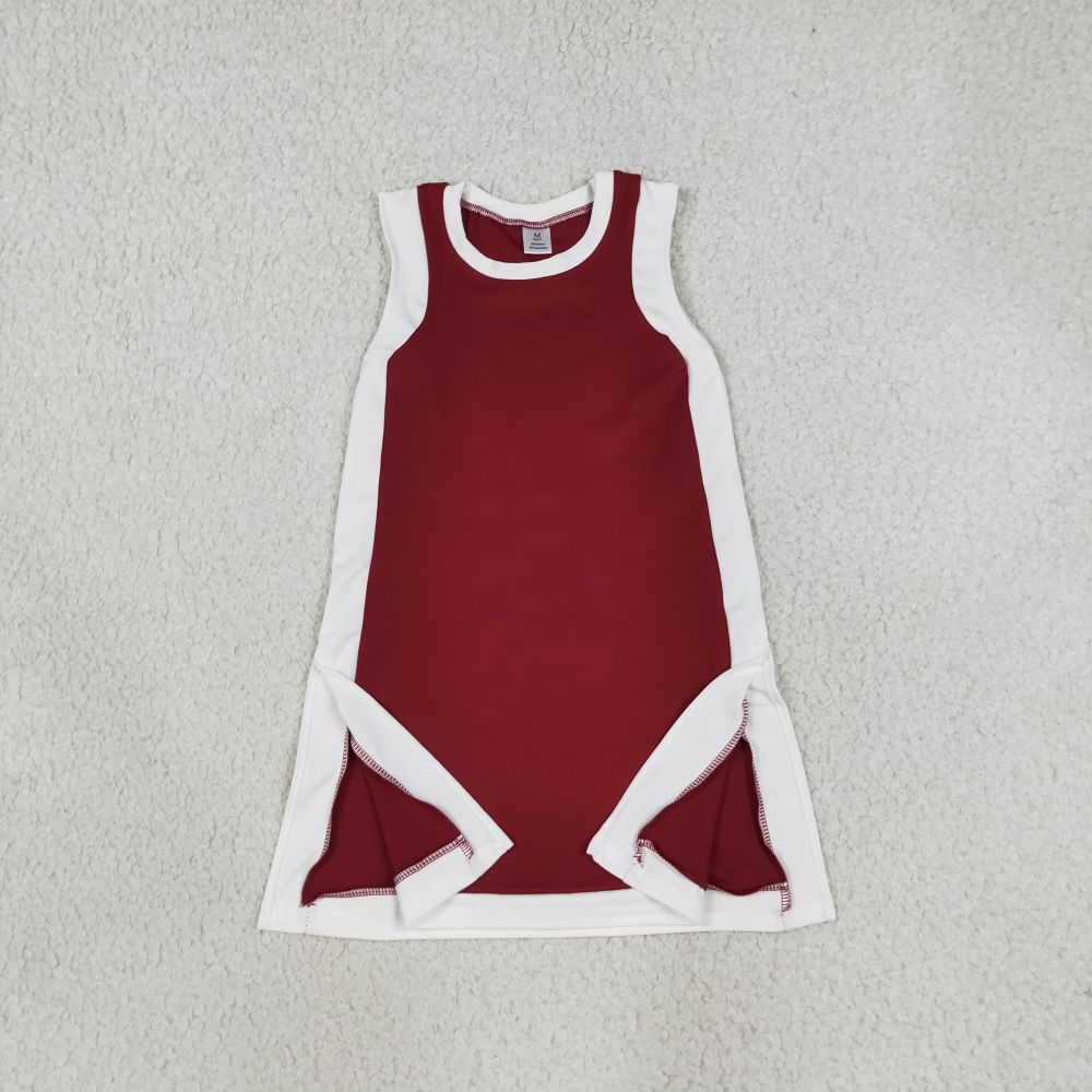 GSD4257 wine red solid print girl sleeveless yoga dress