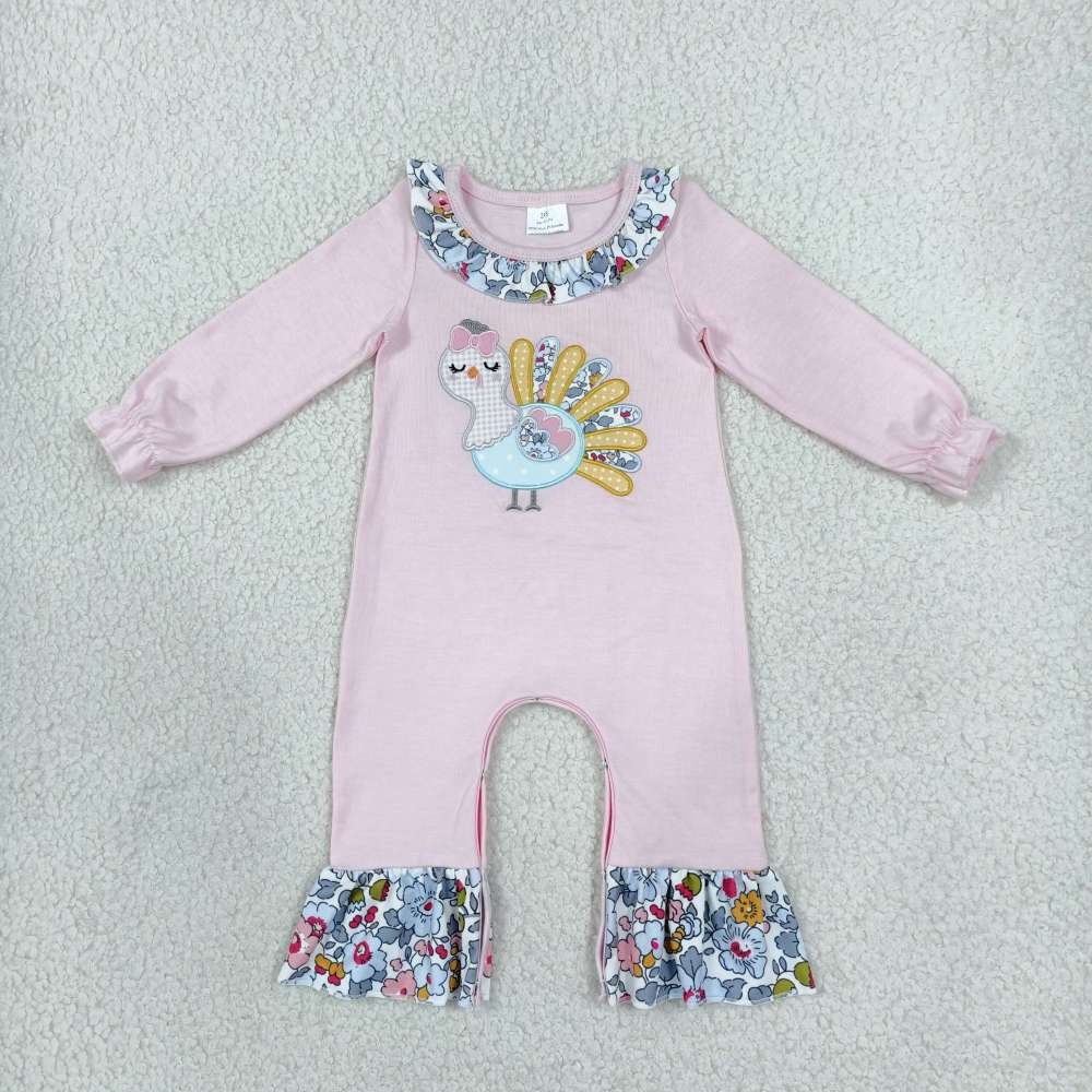 LR3216 Flowers thanksgiving day turkey embroidery Long-Sleeved romper