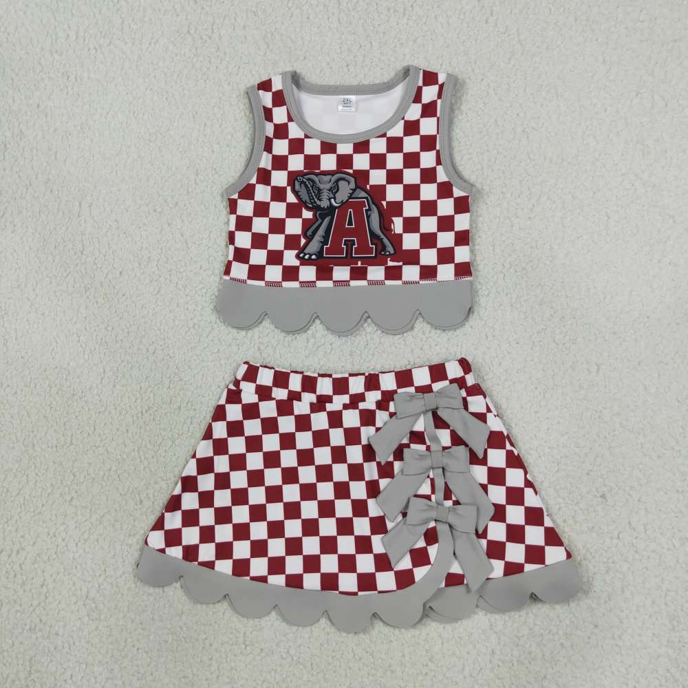 GSD4284 Leopard scallop print Red white plaid active girl yoga skirt dress