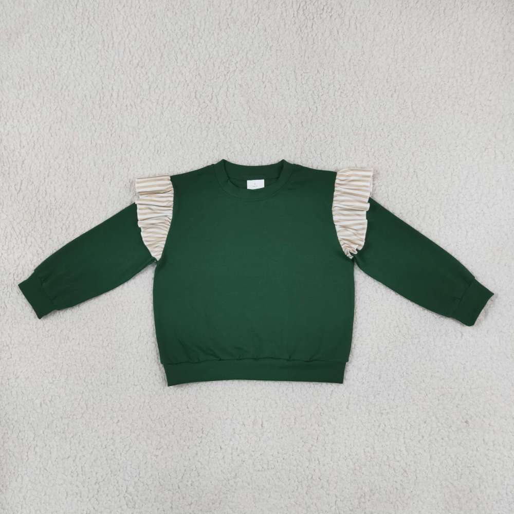 GT1845 Baby Girls Green solid grey Stripe Long Sleeve T-shirts Top