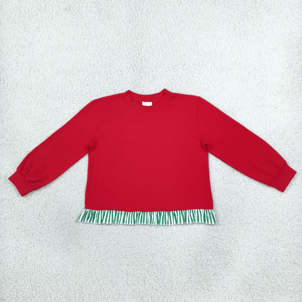 GT1848 Baby Girls Watermelon Red Stripe Long Flutter Sleeve T-shirts Top