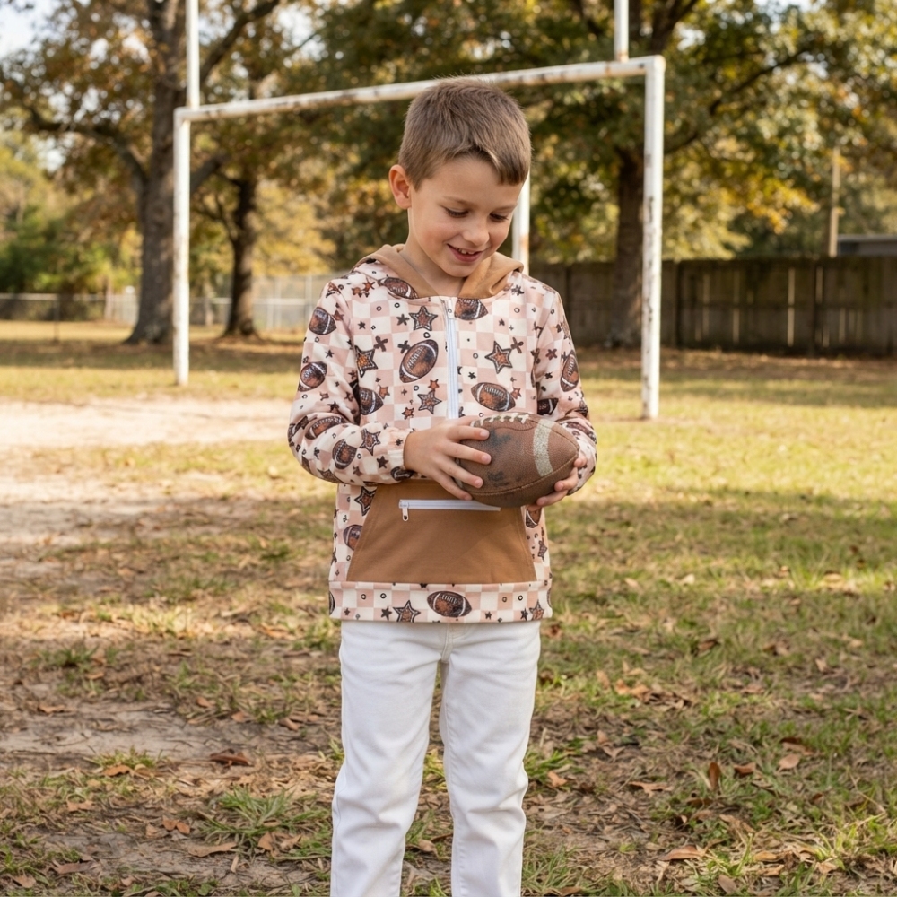 BT1318 football stars plaid boy long sleeve outfits