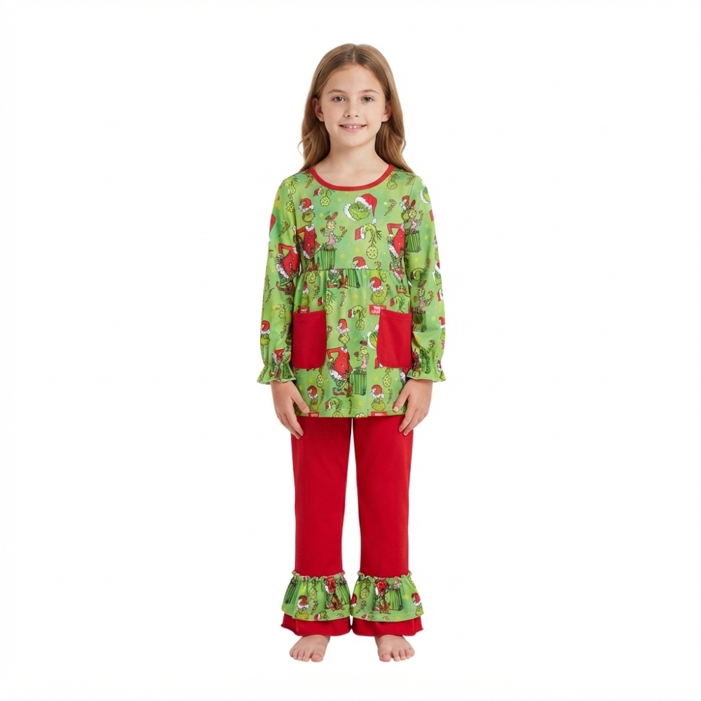 GLP3459 Baby Girls Christmas grinch candy Ruffle Pant Christmas Clothes Set